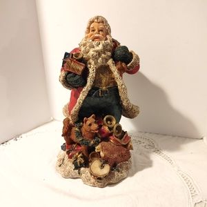 Santa Figurine Sack of Toys Dog at Feet